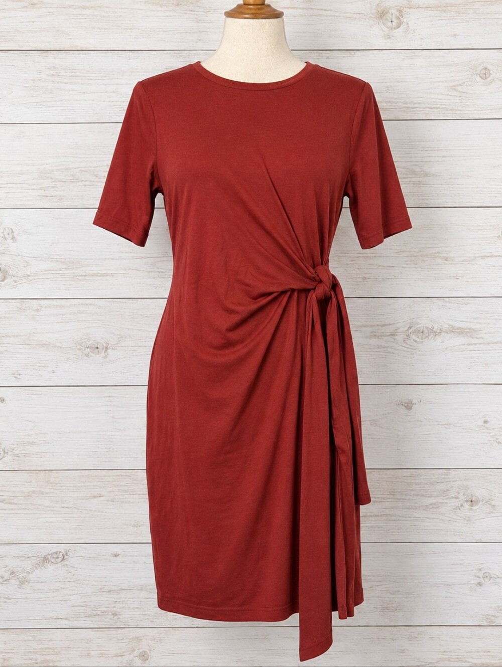 Boden Zinnia Side Tie Jersey Ponte Short Dress In Rust Red | Office Holiday Fall